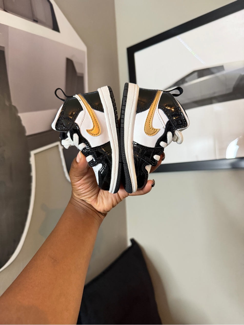 Nike Kids' Black, White & Gold High-Top Sneaker - Picture 3 of 6